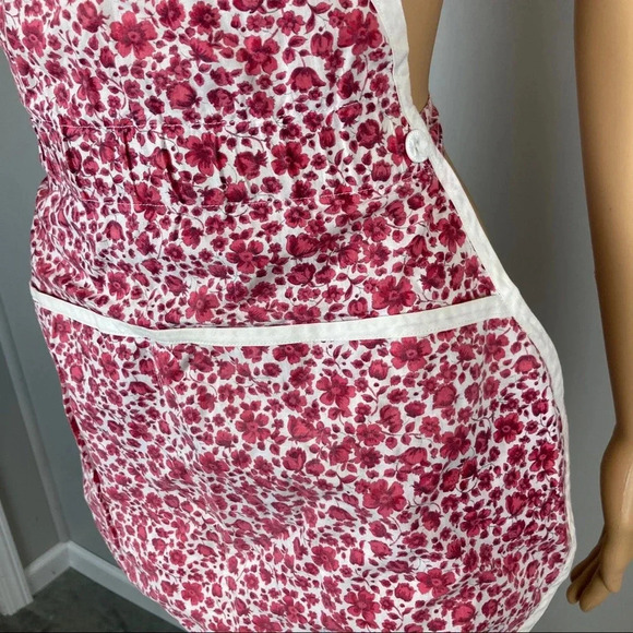 Vintage Handmade Half Apron Waist Red/Pink Floral Tie Waist - Picture 2 of 3
